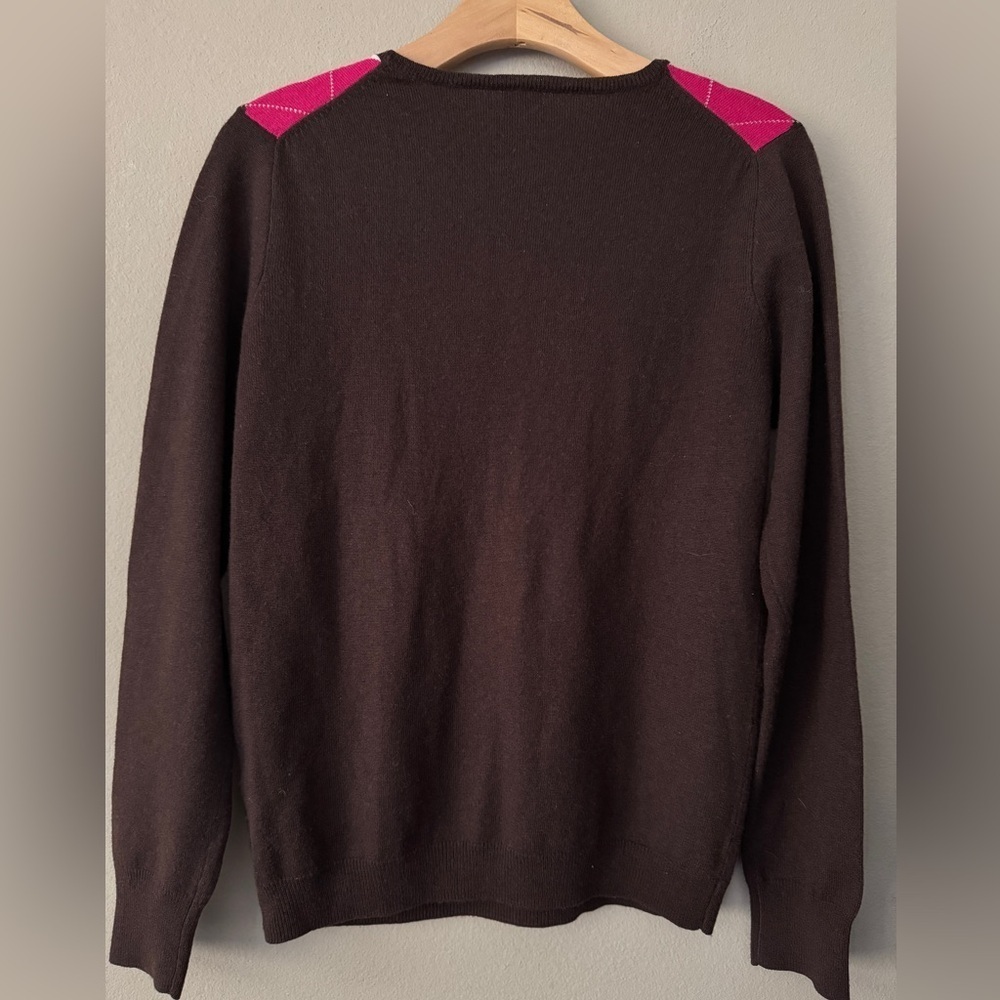 Vintage J.Crew Wool Cashmere Blend Argyle V-Neck Sweater Size M - Picture 5 of 7